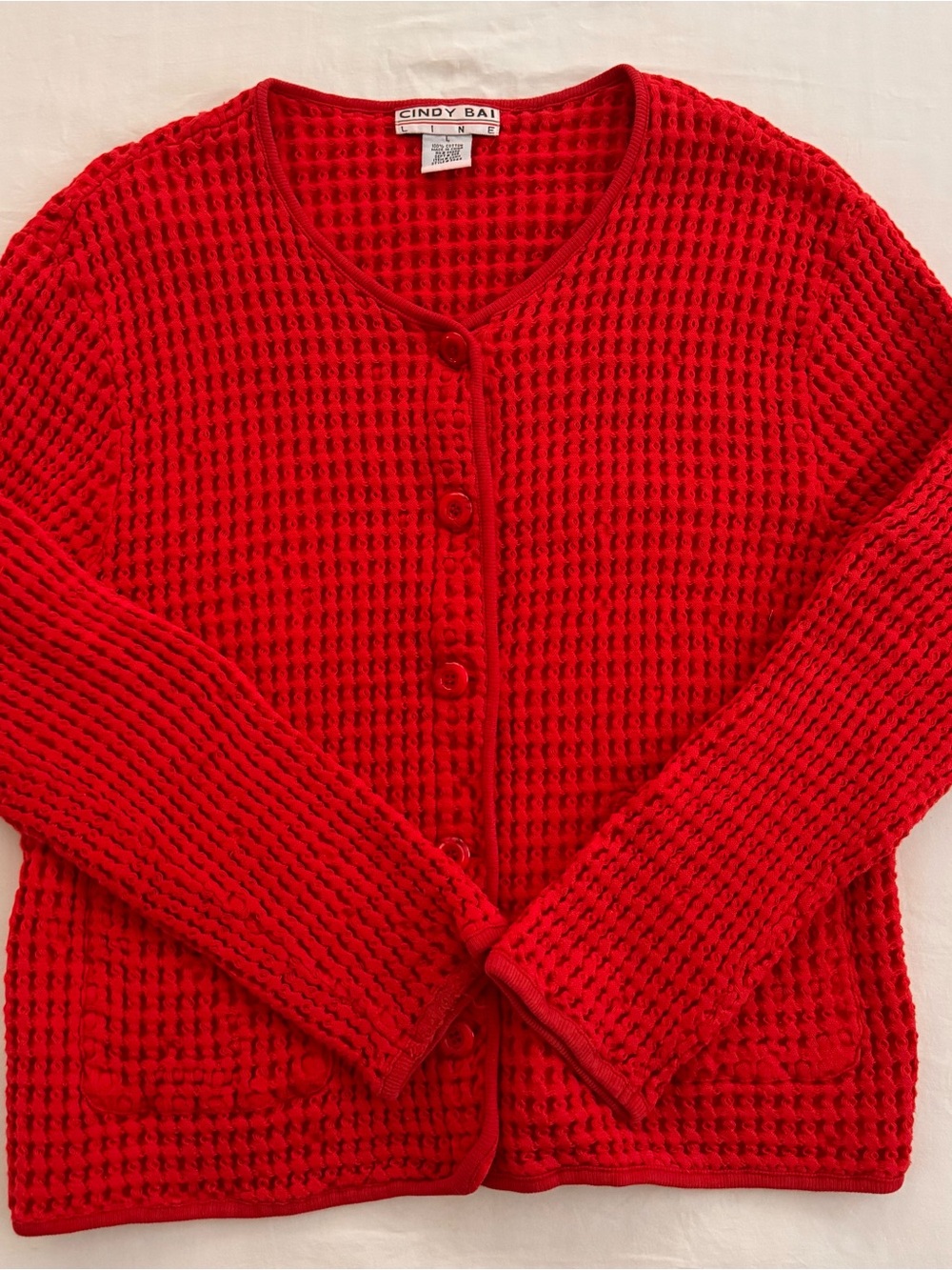 Women's Red Button-Front Waffle Knit Sweater